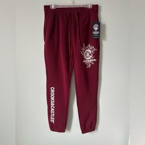 NWT Crooks & Castles Burgundy Sweatpants, Men’s Medium